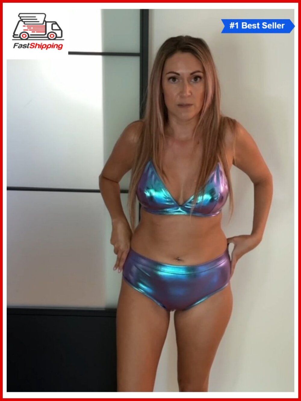 ✨ Metallic Crop Top Shiny Light-Support Rave Bikini Top - Picture 6 of 6